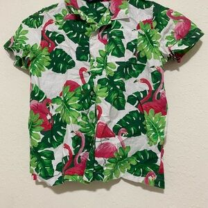 Janie and Jack Pink Flamingo and Green Leaf Shirt